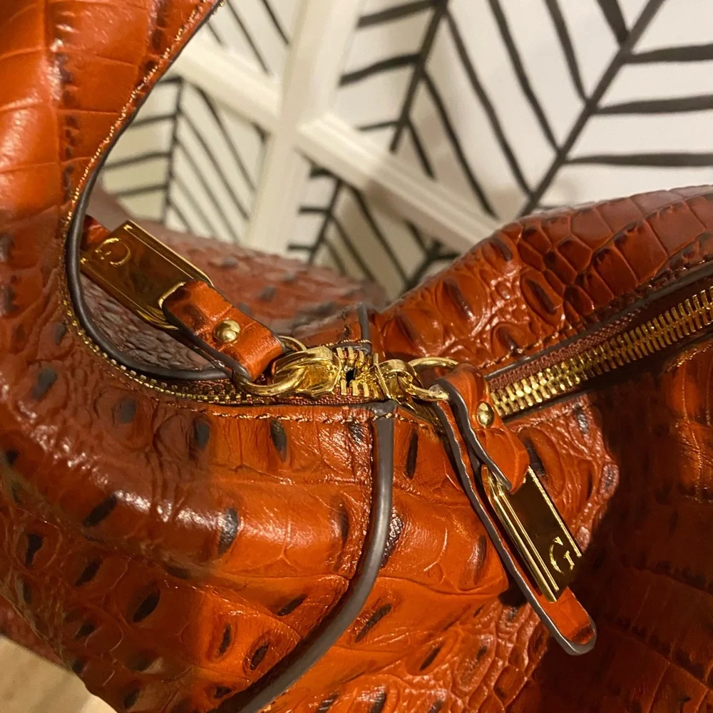 G.I.L.I. Milano Double Zip Exotic Genuine Leather Hobo with two Straps